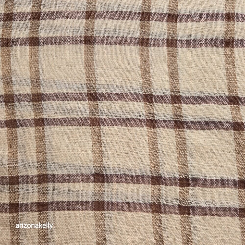 NWOT 100% Merino Wool Woven Tan Plaid Scarf Wrap Lightweight Variously - Picture 6 of 10